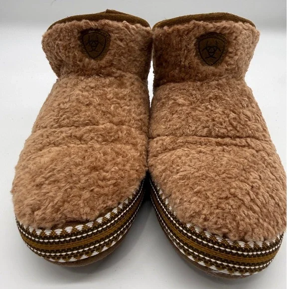 Ariat Slippers Womens Size S 6/7 Brown Sherpa Fleece Cozy Cabin Loungewear Shoes - Picture 10 of 10
